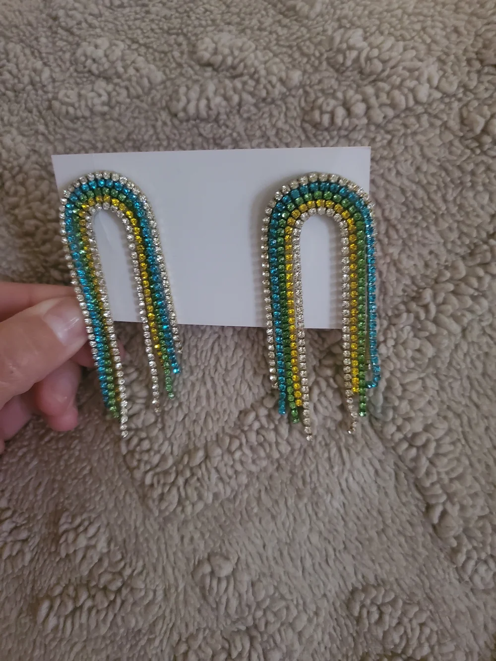 Beaded Fringe U-Shape Drop Earrings - Pink, Gold, Black, Multicolor